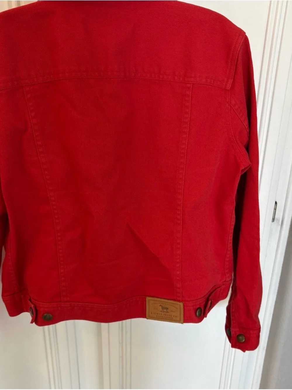 Lauren Ralph Lauren Red Denim Jacket Women’s Medium Stretch Cotton Trucker Jean - Picture 4 of 12
